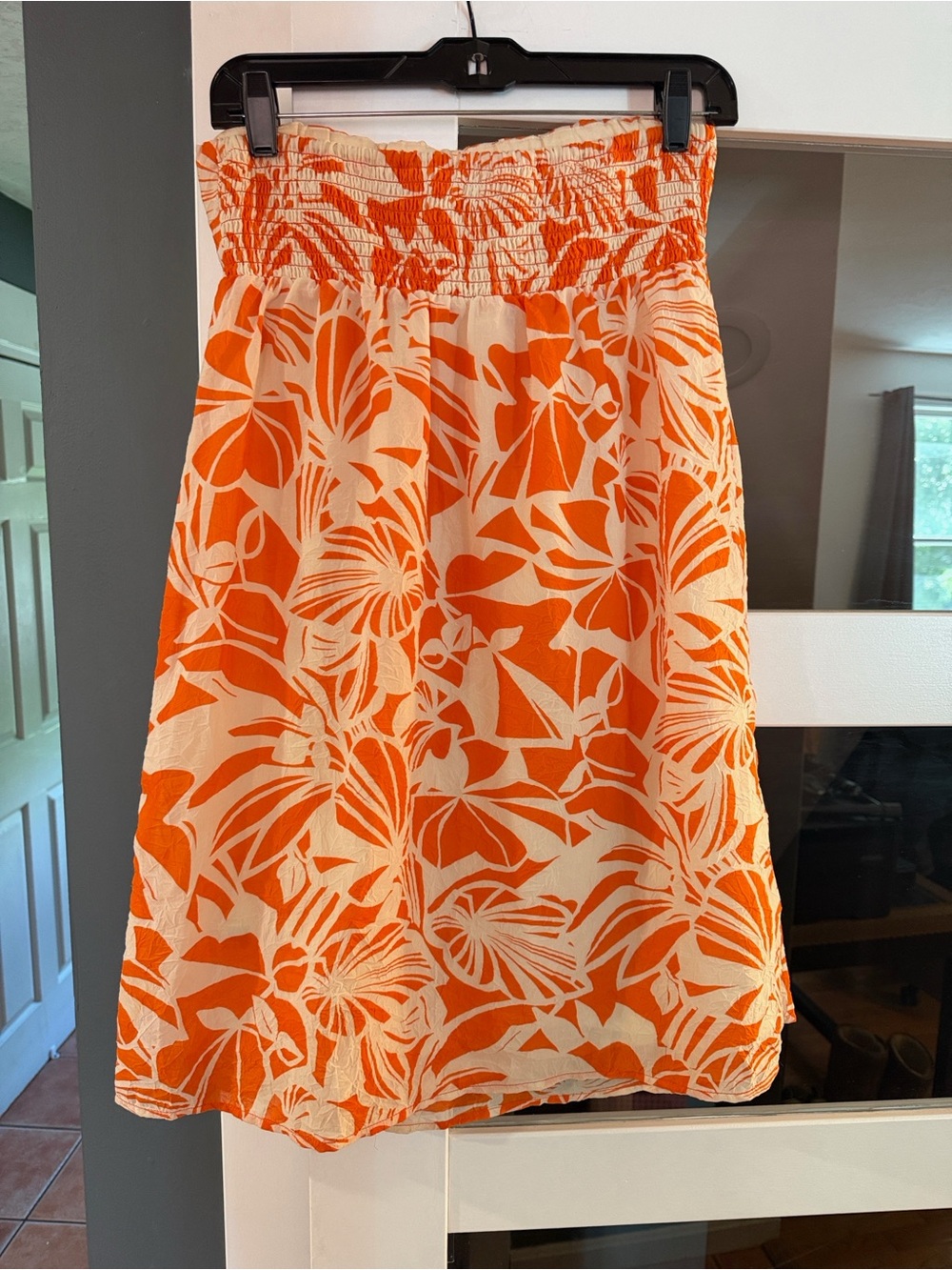 American Eagle Outfitters Orange and Cream Floral Mini Strapless Dress